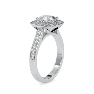 0.50cts. Cushion Cut Solitaire Platinum Diamond Halo Shank Engagement Ring JL PT 0075