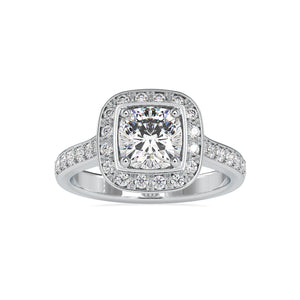 0.50cts. Cushion Cut Solitaire Platinum Halo Diamond Engagement Ring JL PT 0076