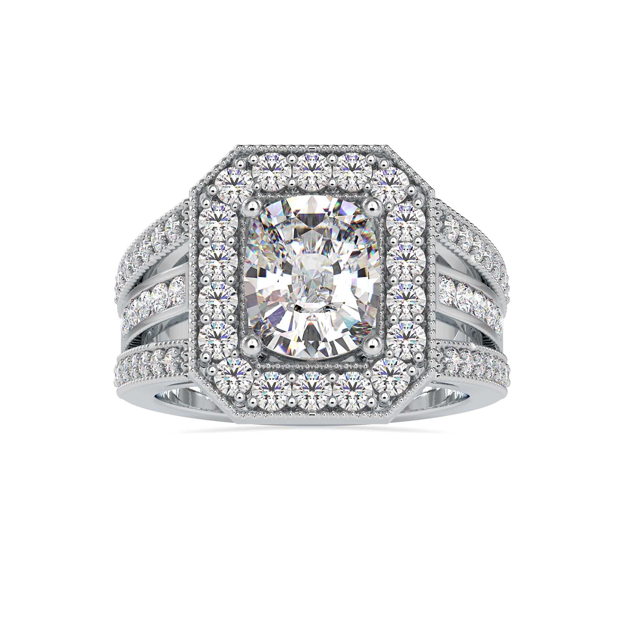 70-Poiinter Oval Cut Solitaire Halo Diamond Spilt Shank Designer Platinum Ring JL PT 0091-B