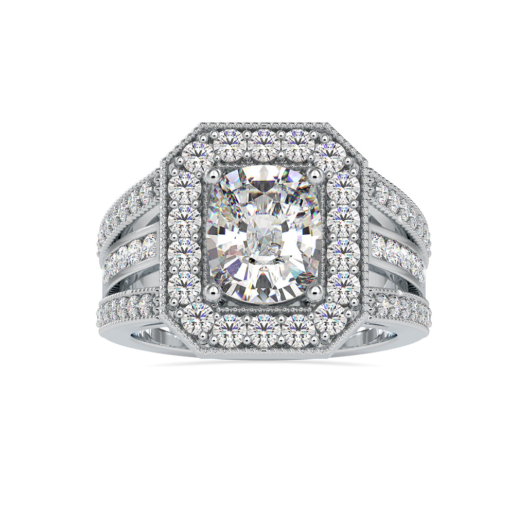 70-Poiinter Oval Cut Solitaire Halo Diamond Spilt Shank Designer Platinum Ring JL PT 0091-B   Jewelove.US