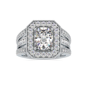 70-Poiinter Oval Cut Solitaire Halo Diamond Spilt Shank Designer Platinum Ring JL PT 0091-B