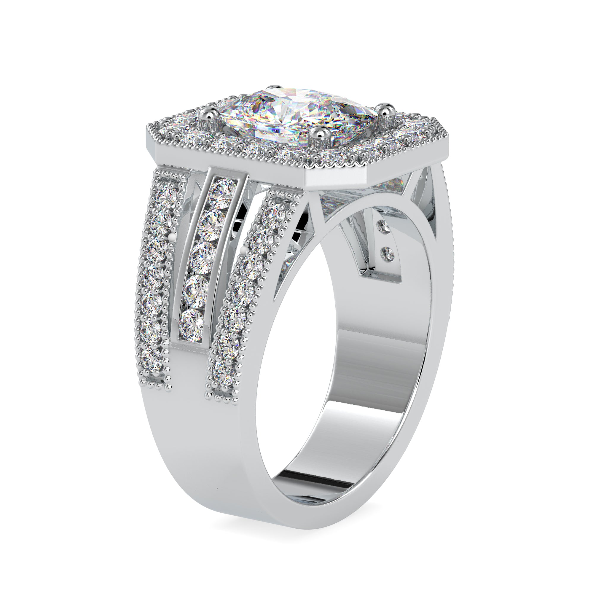 70-Poiinter Oval Cut Solitaire Halo Diamond Spilt Shank Designer Platinum Ring JL PT 0091-B