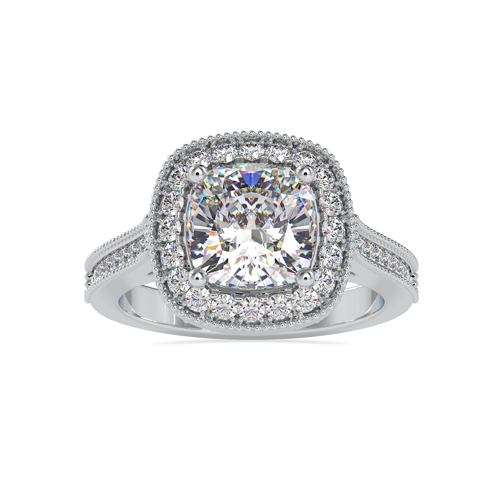 0.70cts. Cushion Cut Solitaire Platinum Diamond Halo Shank Engagement Ring JL PT 0094