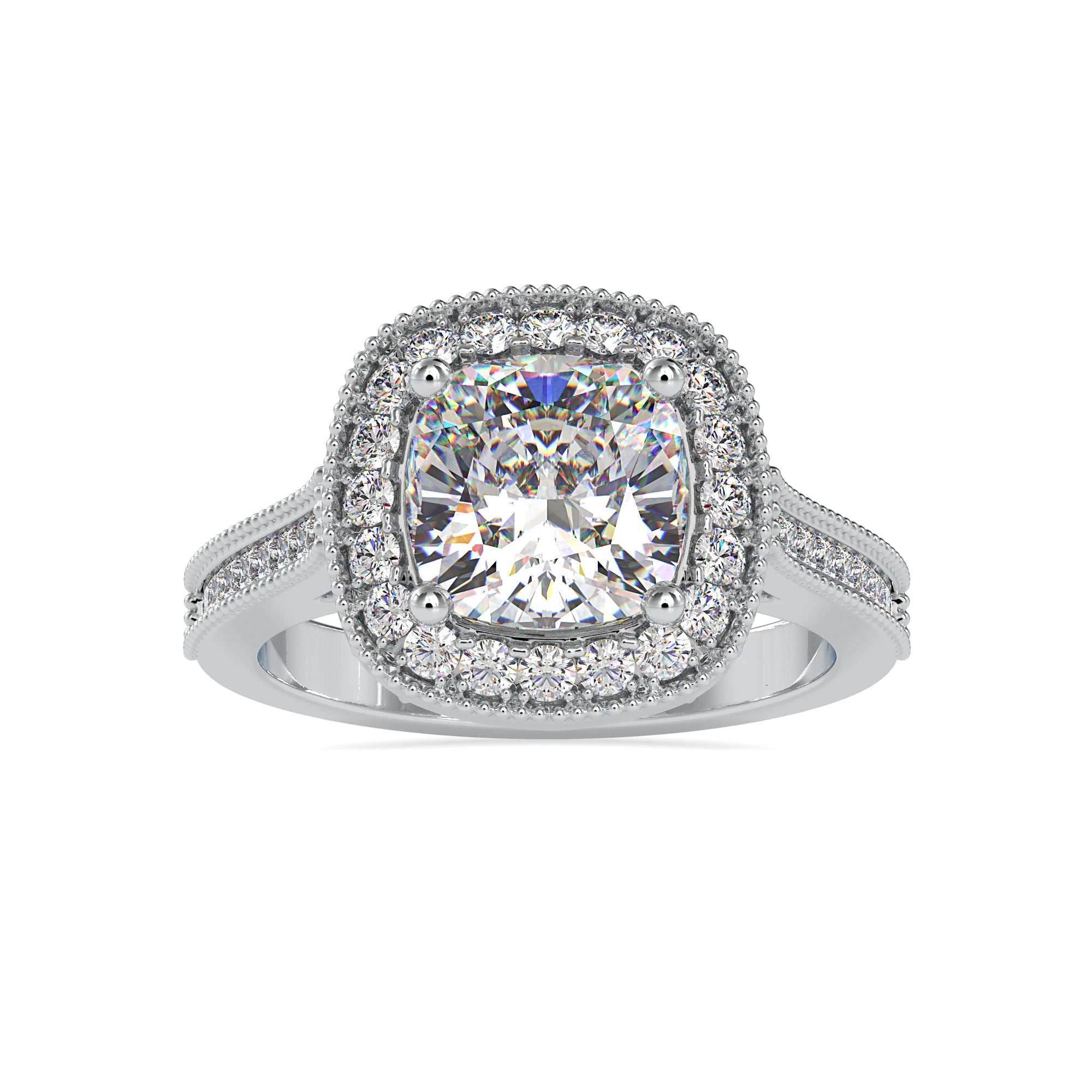 0.70cts. Cushion Cut Solitaire Platinum Diamond Halo Shank Engagement Ring JL PT 0094   Jewelove.US