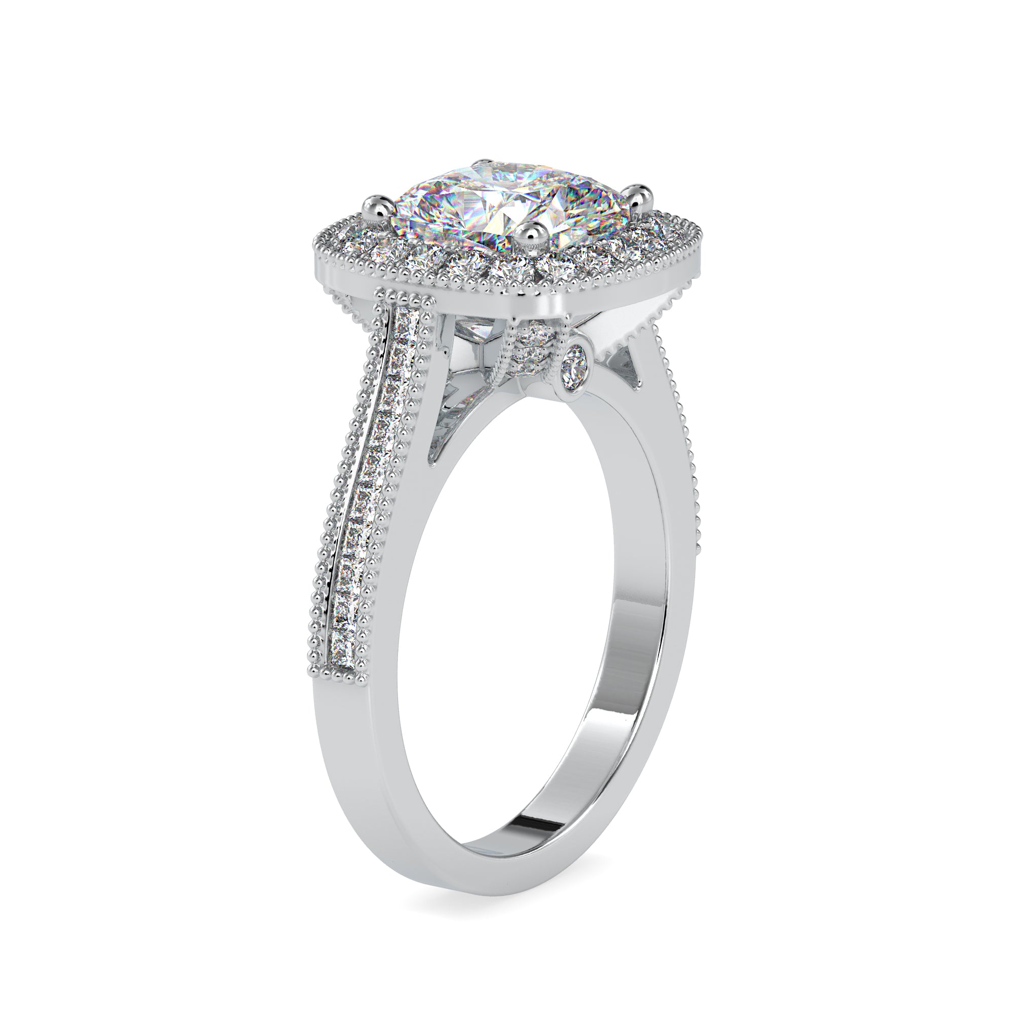 0.70cts. Cushion Cut Solitaire Platinum Diamond Halo Shank Engagement Ring JL PT 0094