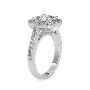 0.70cts. Cushion Cut Solitaire Platinum Diamond Halo Shank Engagement Ring JL PT 0094   Jewelove.US