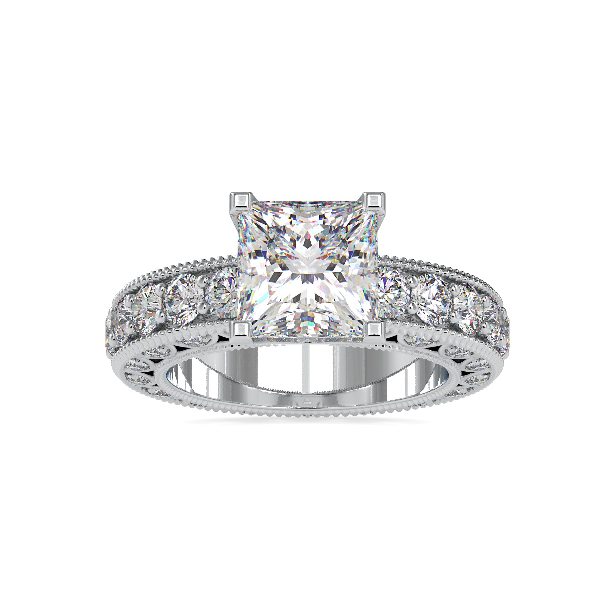 0.50cts. Princess Cut Solitaire Platinum Diamond Shank Engagement Ring JL PT 0099