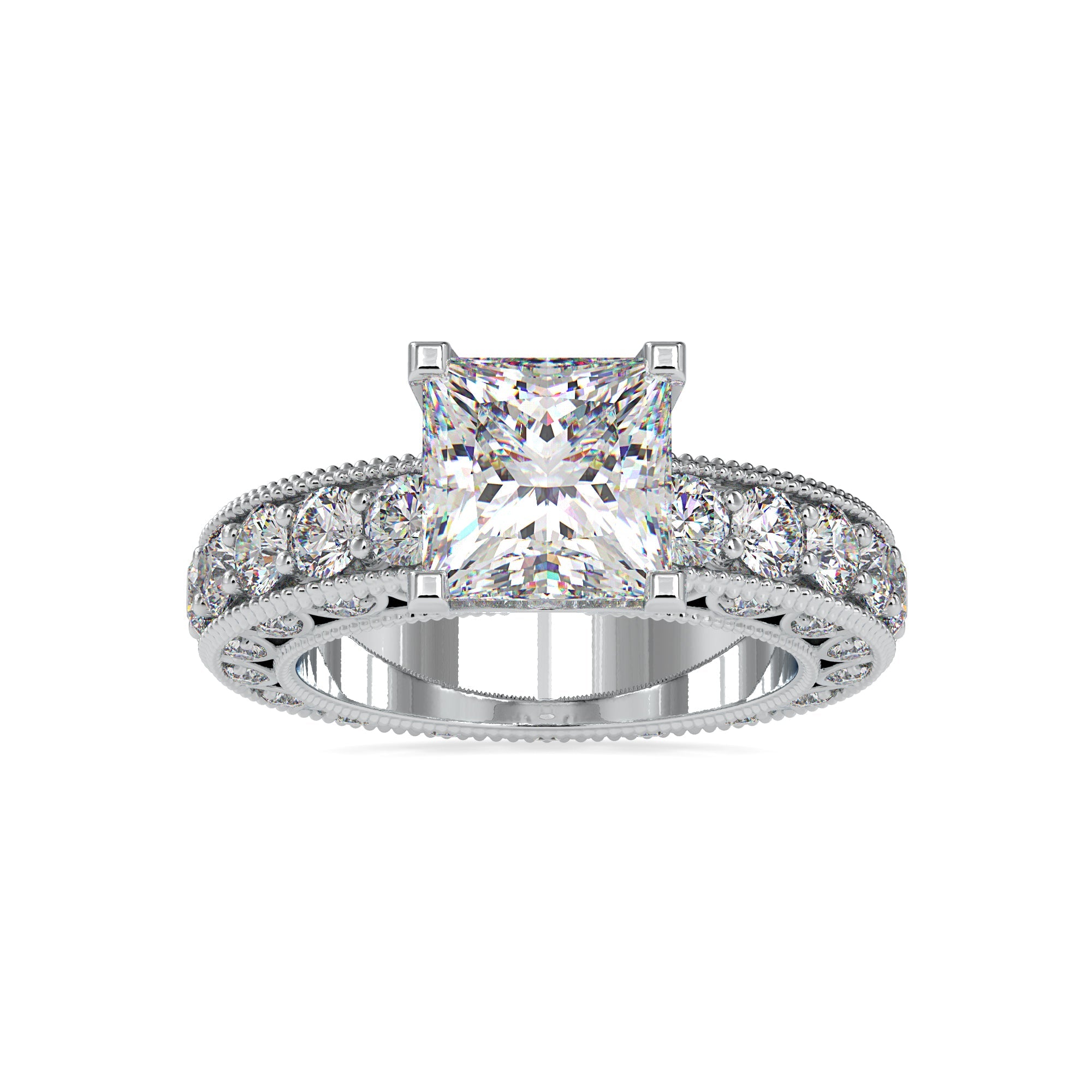 0.70cts. Princess Cut Solitaire Platinum Diamond Shank Engagement Ring JL PT 0099-A   Jewelove.US