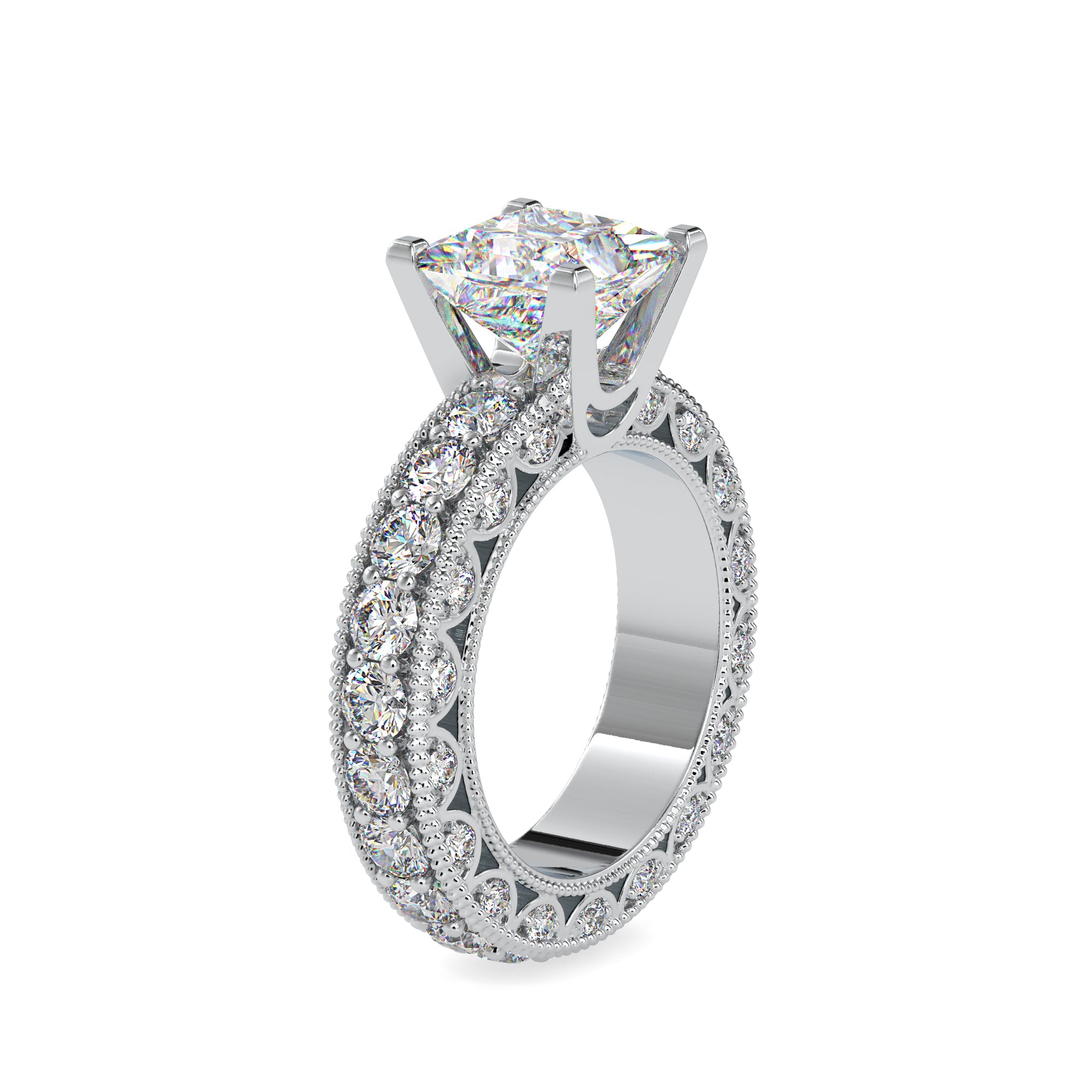0.50cts. Princess Cut Solitaire Platinum Diamond Shank Engagement Ring JL PT 0099