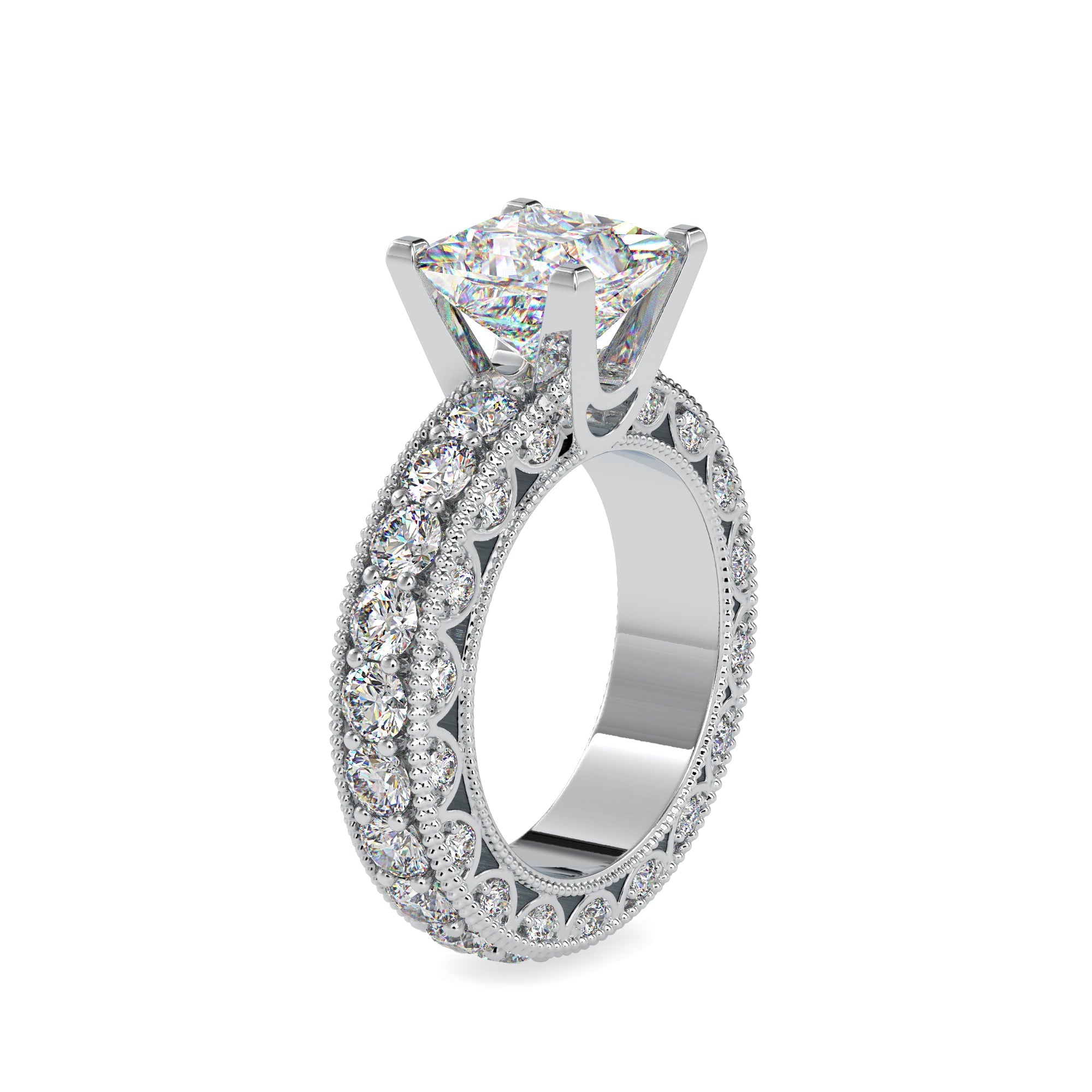0.70cts. Princess Cut Solitaire Platinum Diamond Shank Engagement Ring JL PT 0099-A   Jewelove.US