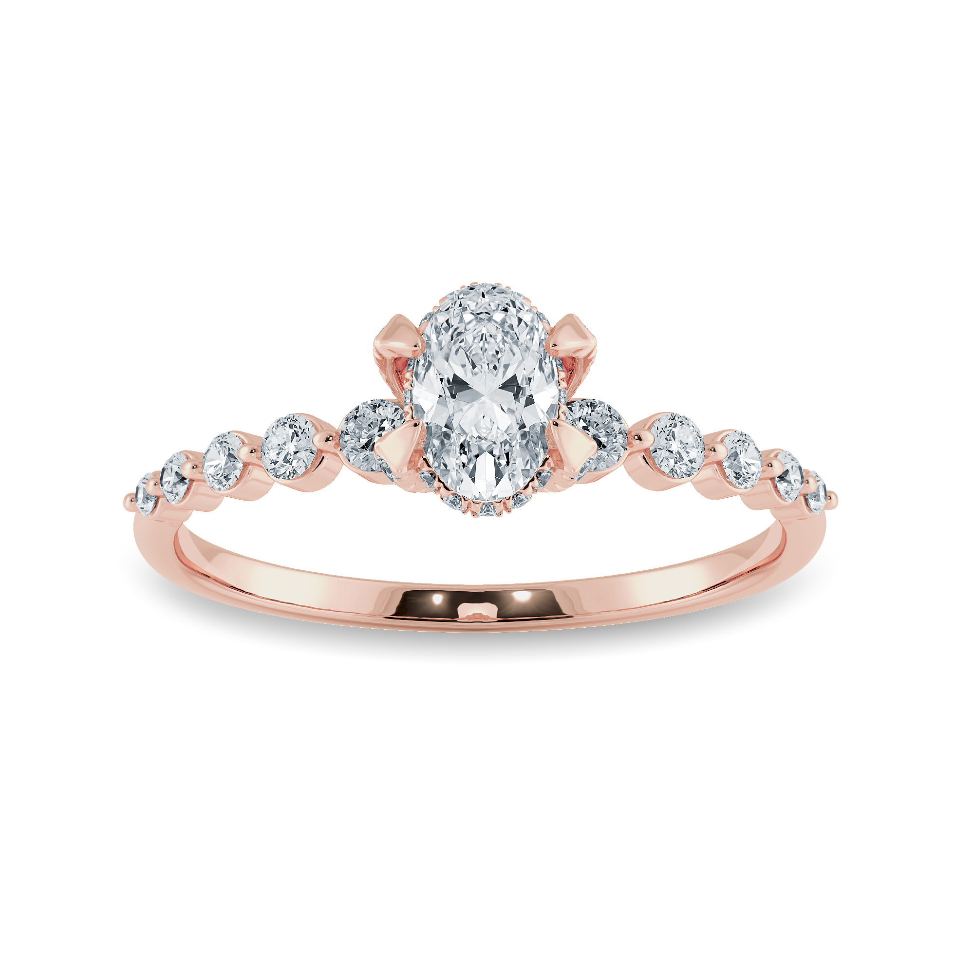 0.30 cts. Oval Cut Solitaire Halo Diamond Accents 18K Rose Gold Ring JL AU 2008R   Jewelove.US