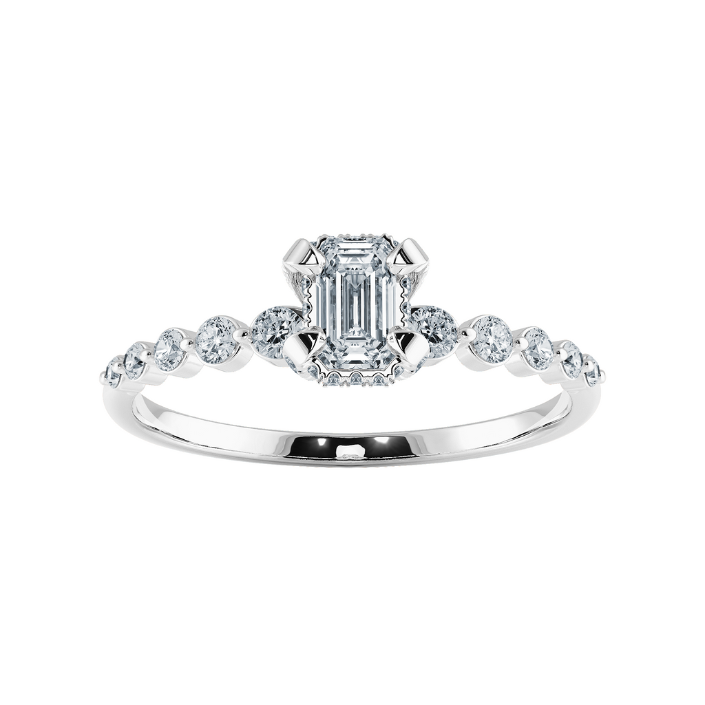 0.50cts Emerald Cut Solitaire Halo Diamond Accents Platinum Ring JL PT 2006-A   Jewelove.US