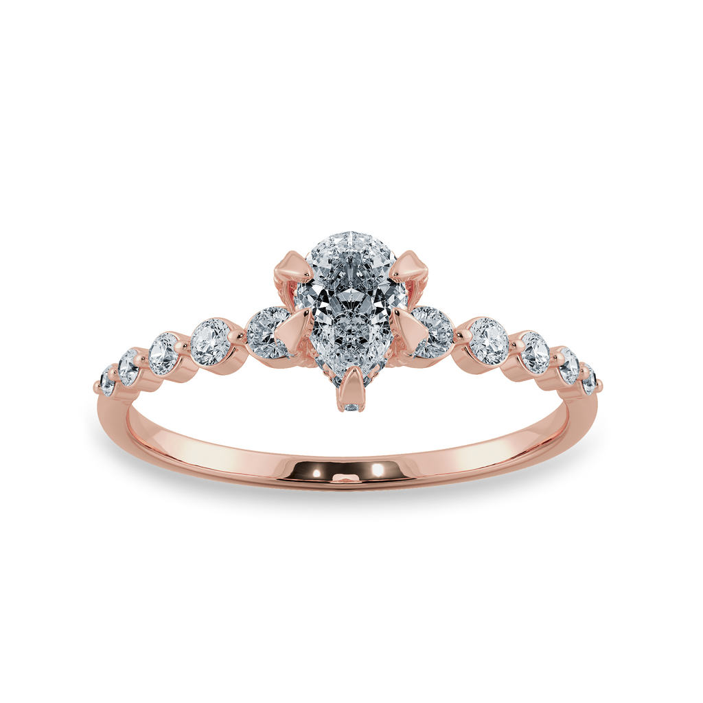 0.50cts. Pear Cut Solitaire Halo Diamond Accents 18K Rose Gold Ring JL AU 2009R-A   Jewelove.US