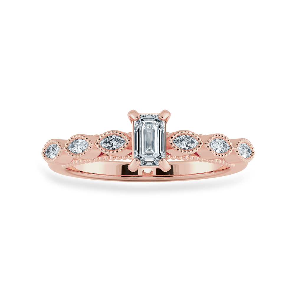 0.30cts. Emerald Cut Solitaire with Marquise Cut Diamond Accents 18K Rose Gold Ring JL AU 2015R   Jewelove.US