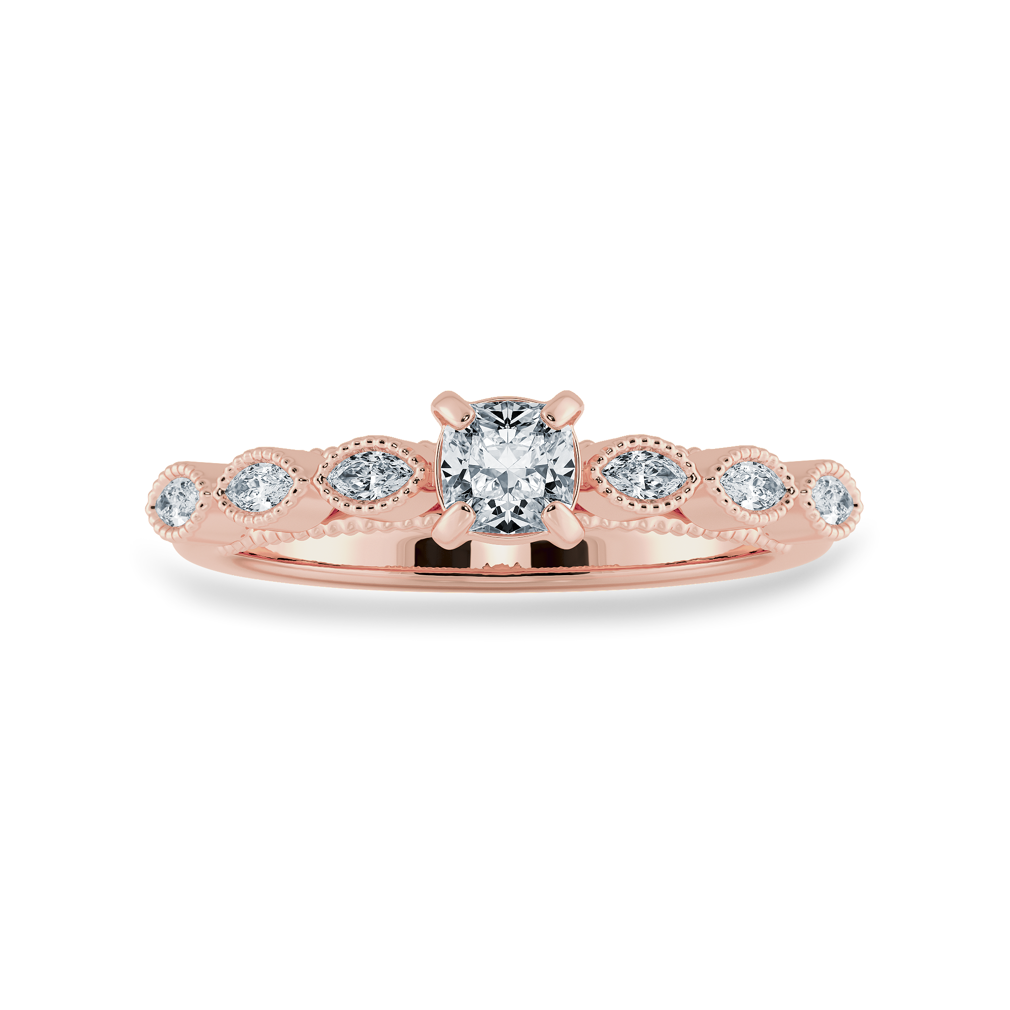 0.30cts. Cushion Cut Solitaire with Marquise Cut Diamond Accents 18K Rose Gold Ring JL AU 2013R   Jewelove.US