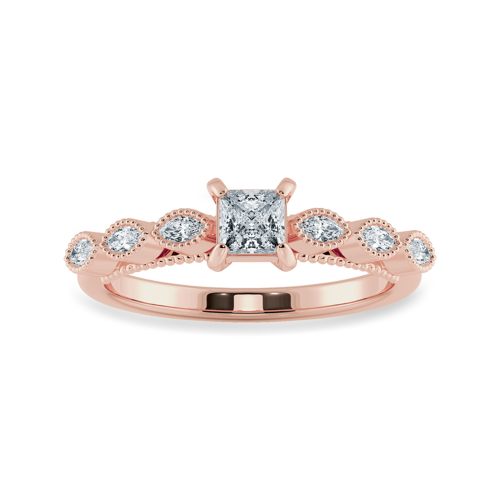 0.70cts. Princess Cut Solitaire with Marquise Diamond Accents 18K Rose Gold Ring JL AU 2012R-B   Jewelove.US
