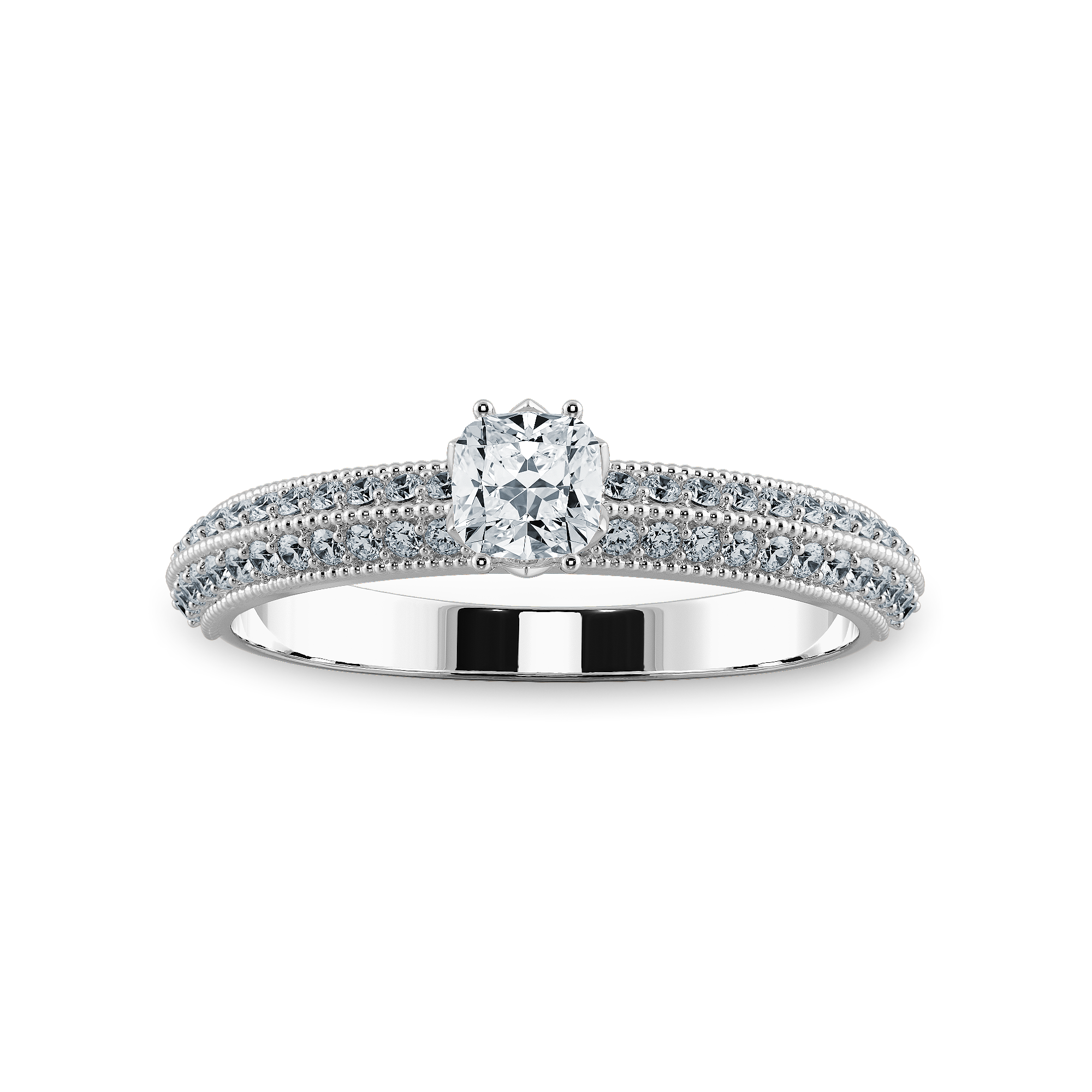0.70cts. Cushion Cut Solitaire Diamond Split Shank Platinum Engagement Ring JL PT 1187-B   Jewelove.US