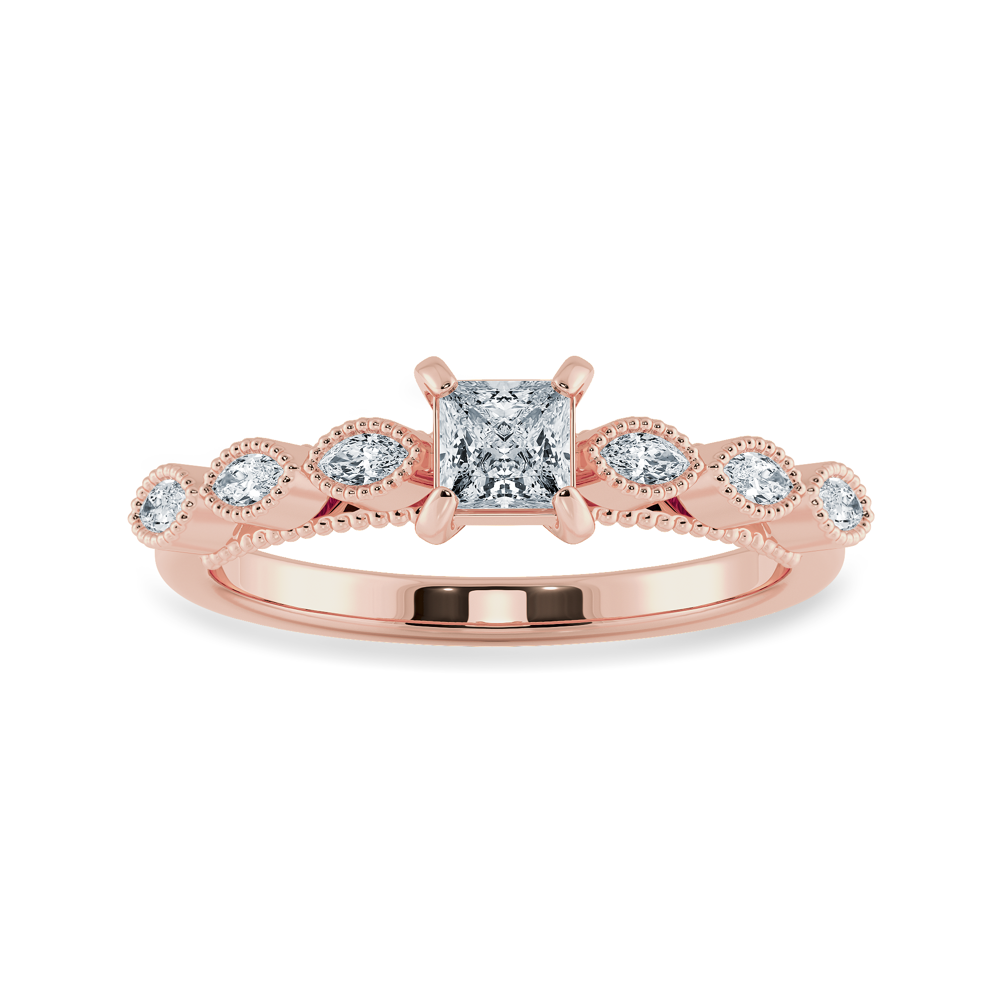 0.20cts. Princess Cut Solitaire with Marquise Diamond Accents 18K Rose Gold Ring JL AU 2012R-C   Jewelove.US