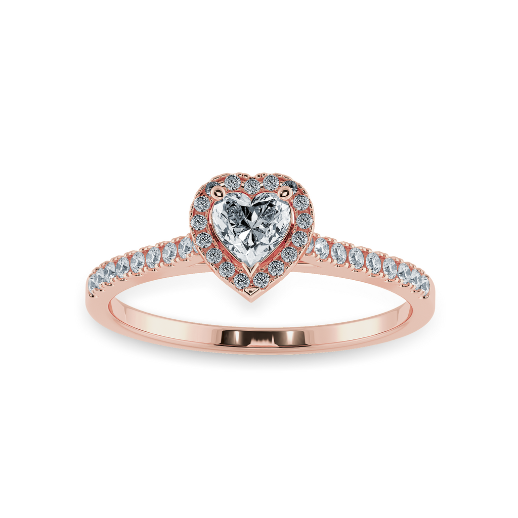 0.50cts. Heart Cut Solitaire Halo Diamond Shank 18K Rose Gold Ring JL AU 1198R-A   Jewelove.US