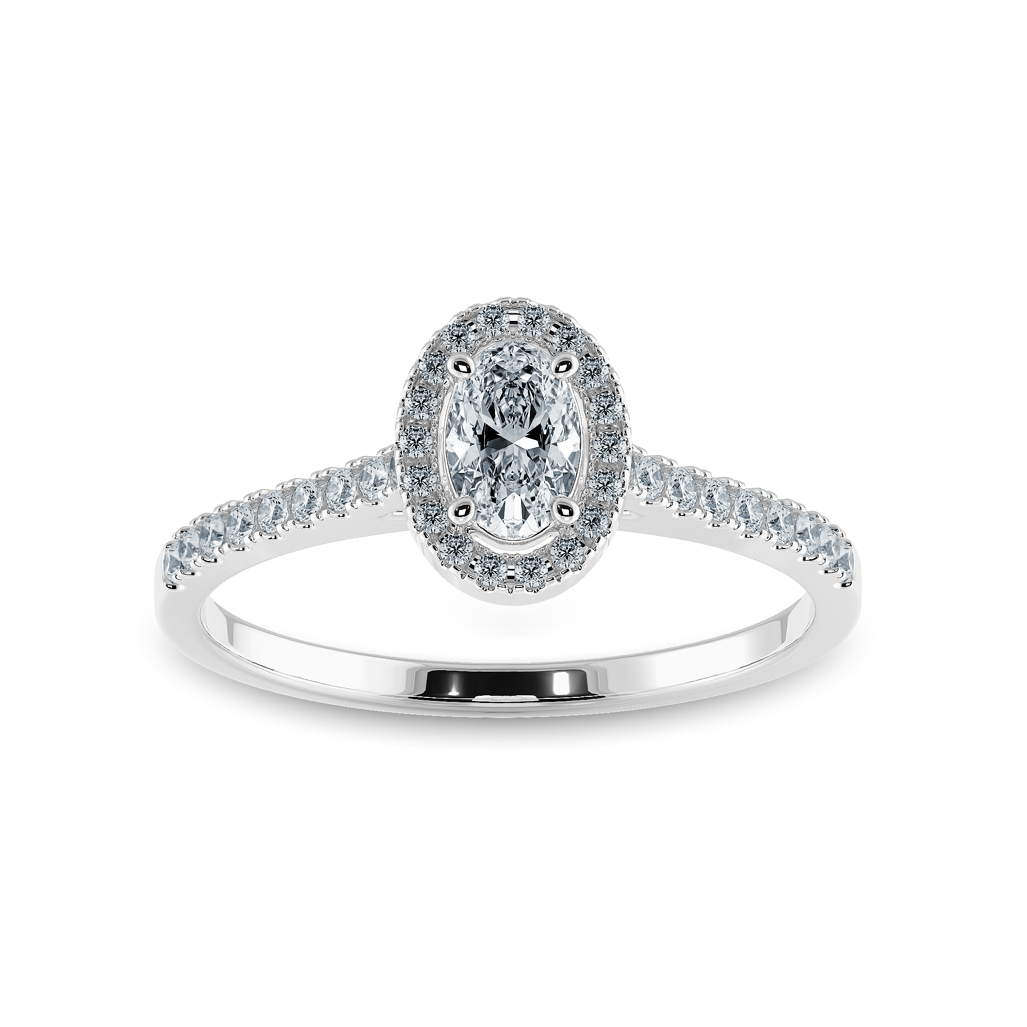 0.50cts Oval Cut Solitaire Halo Diamond Shank Platinum Ring JL PT 1199-A   Jewelove.US