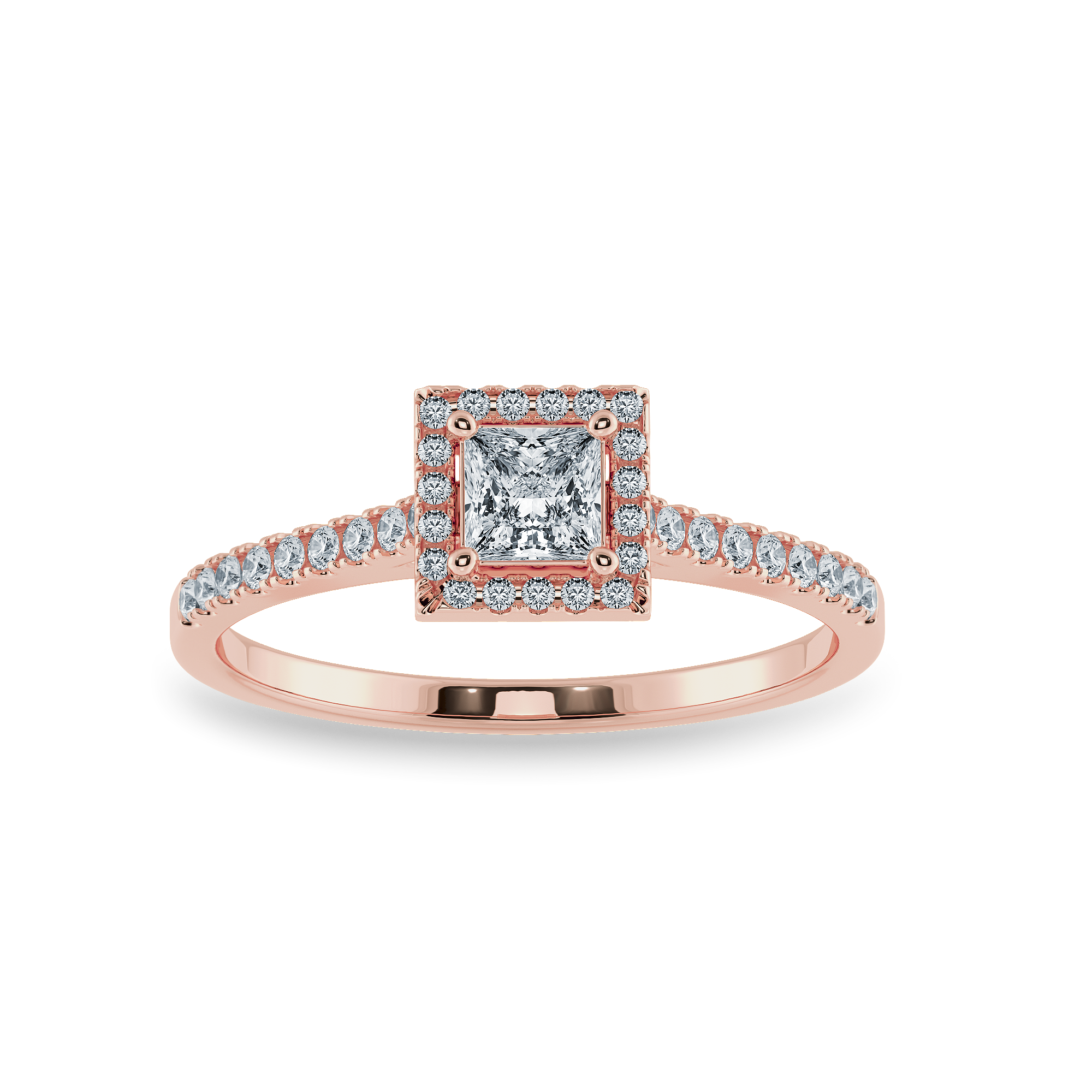 0.20cts. Princess Cut Solitaire Diamond Square Halo Shank 18K Rose Gold Ring JL AU 1194R-C   Jewelove.US