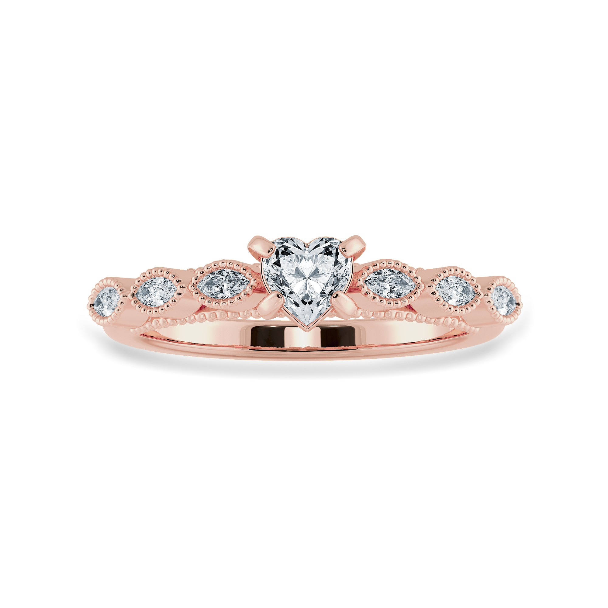 0.50cts. Heart Cut Solitaire with Marquise Cut Diamond Accents 18K Rose Gold Ring JL AU 2016R-A   Jewelove.US