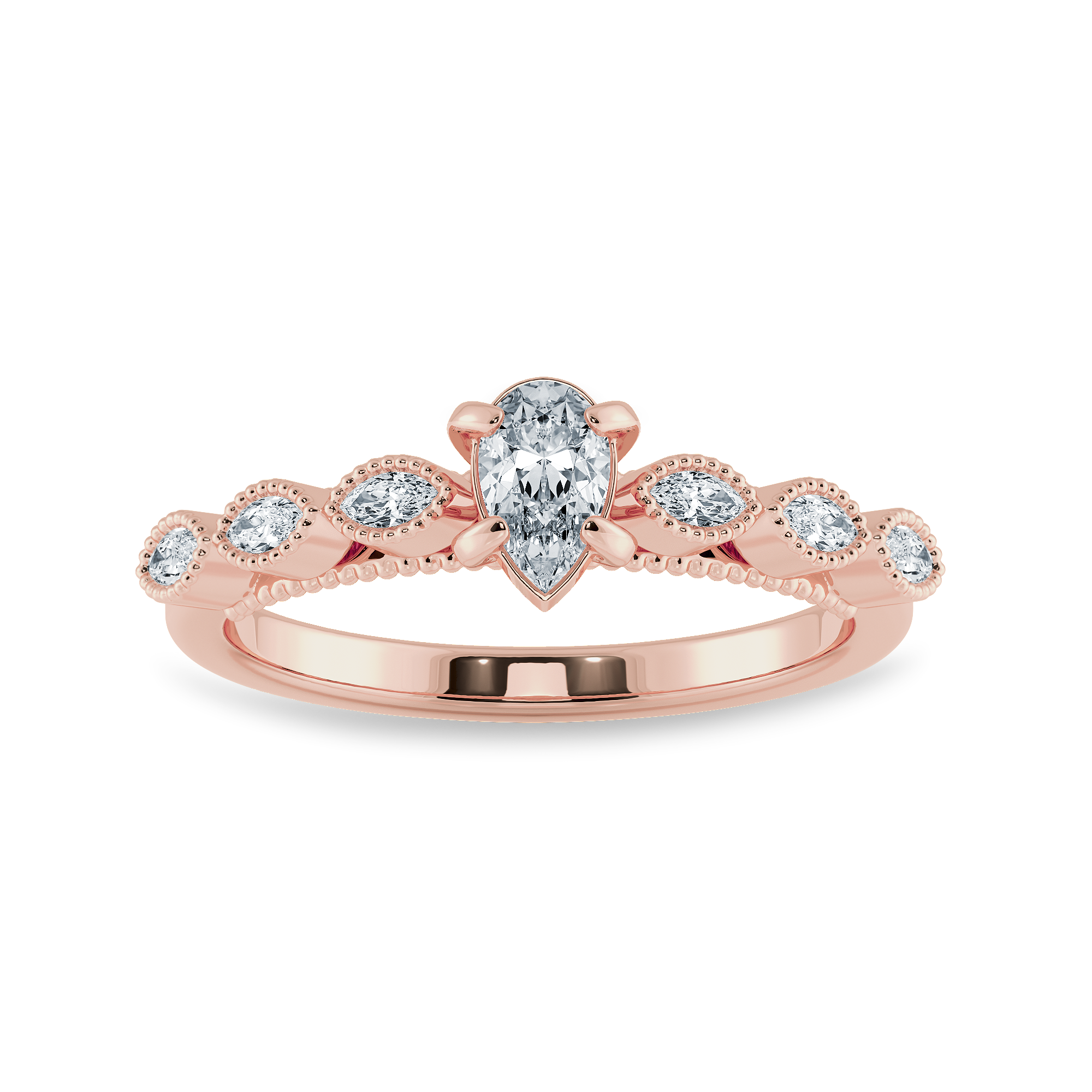 0.70cts. Pear Cut Solitaire with Marquise Cut Diamond Accents 18K Rose Gold Ring JL AU 2018R-B   Jewelove.US