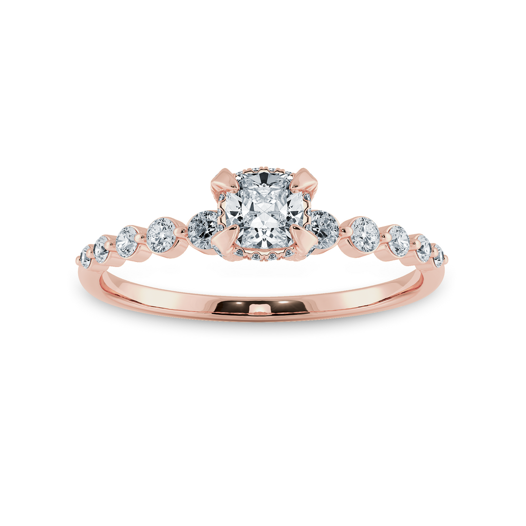 0.70cts. Cushion Cut Solitaire Halo Diamond Accents 18K Rose Gold Ring JL AU 2005R-B   Jewelove.US