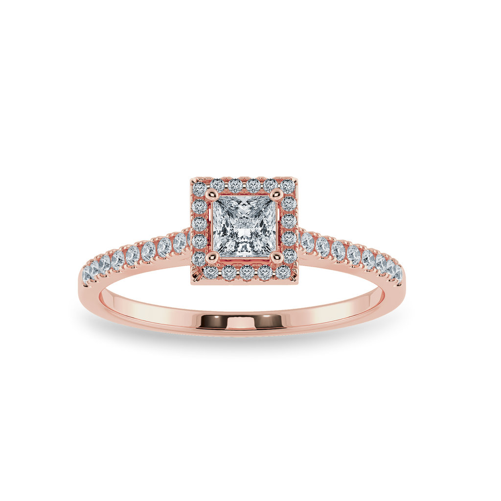 0.50cts. Princess Cut Solitaire Diamond Square Halo Shank 18K Rose Gold Ring JL AU 1194R-A   Jewelove.US
