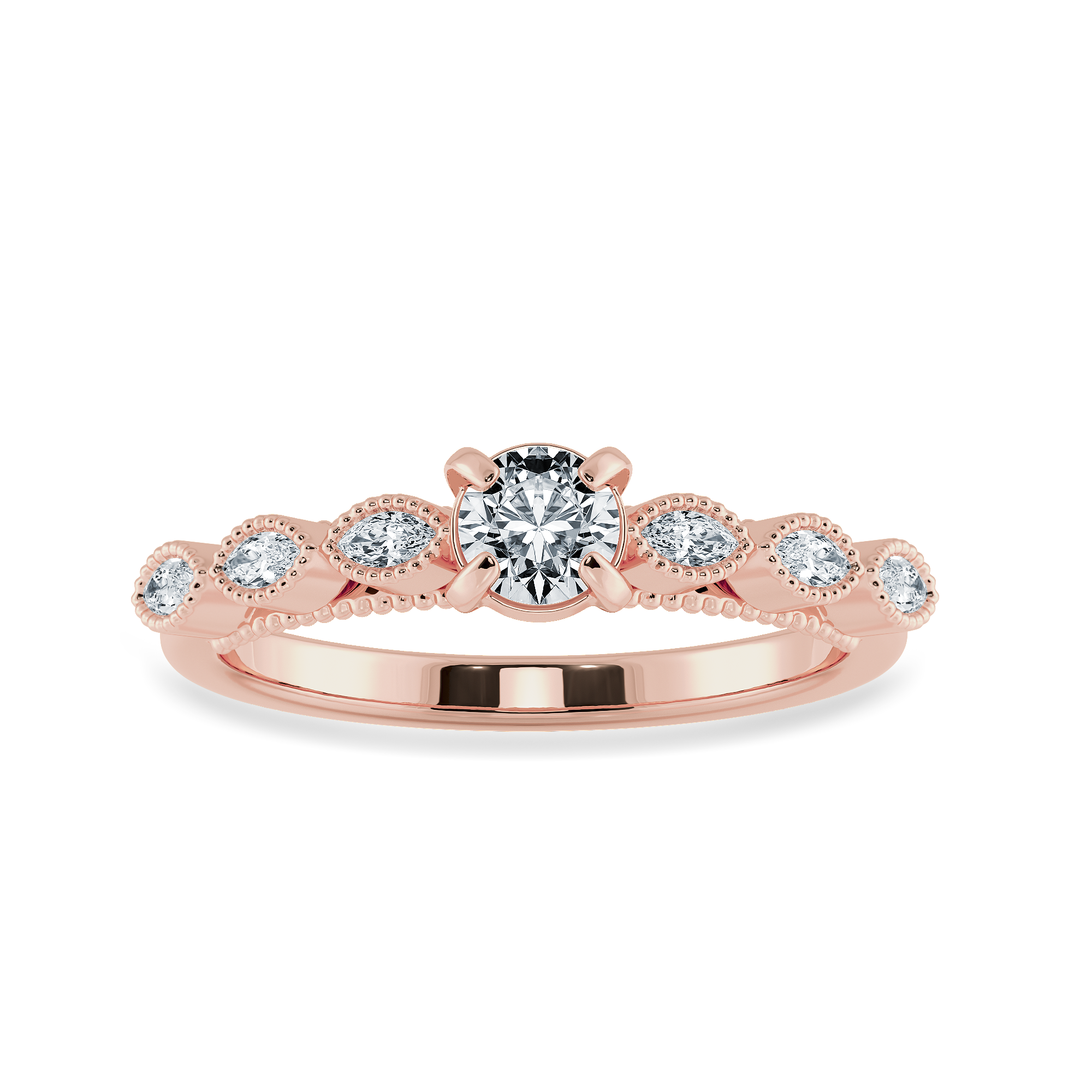 0.30cts. Solitaire 18K Rose Gold Ring with Marquise Cut Diamond Accents JL AU 2011R   Jewelove.US