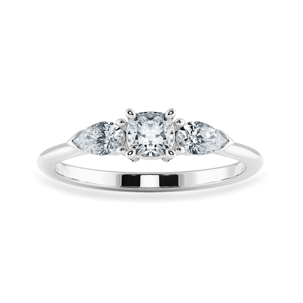 0.30cts. Cushion Cut Solitaire with Pear Cut Diamond Accents Platinum Engagement Ring JL PT 1203   Jewelove.US