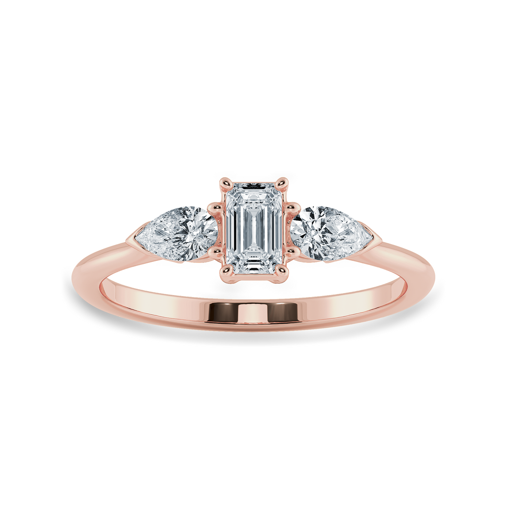 0.30cts. Emerald Cut Solitaire with Pear Cut Diamond Accents 18K Rose Gold Solitaire Ring JL AU 1204R   Jewelove.US