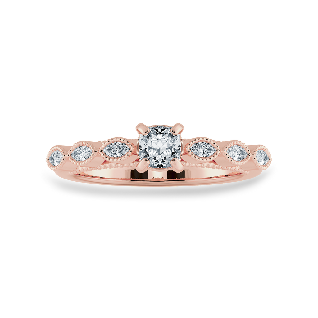 0.50cts. Cushion Cut Solitaire with Marquise Cut Diamond Accents 18K Rose Gold Ring JL AU 2013R-A   Jewelove.US