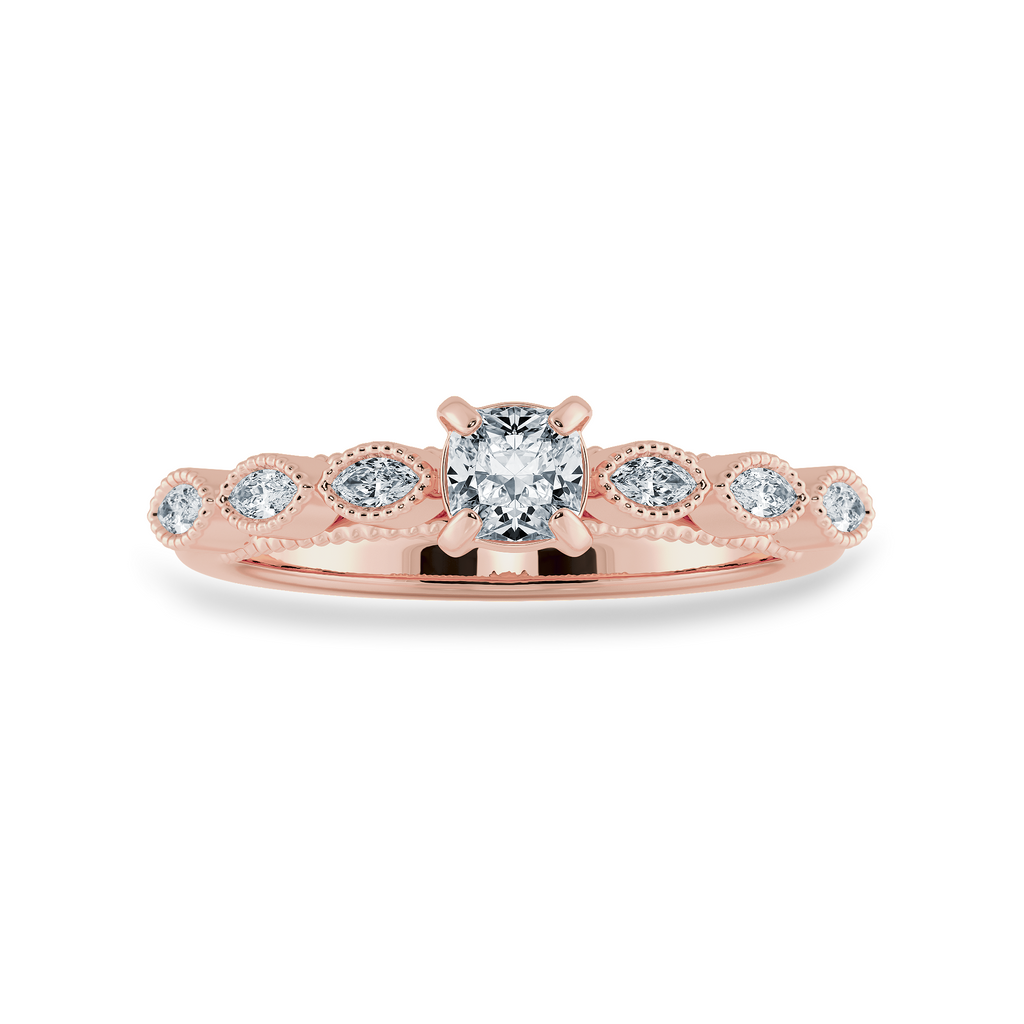 0.70cts. Cushion Cut Solitaire with Marquise Cut Diamond Accents 18K Rose Gold Ring JL AU 2013R-B   Jewelove.US