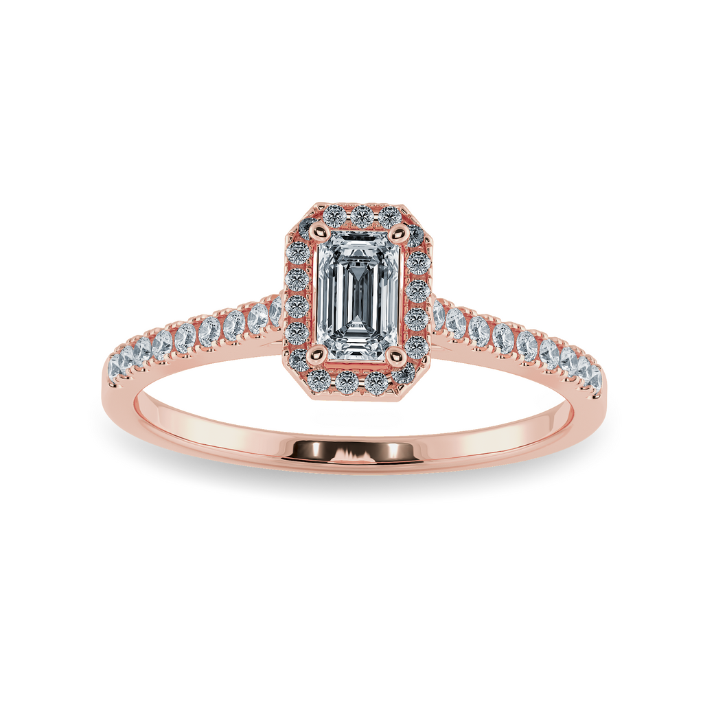 0.70cts. Emerald Cut Solitaire Halo Diamond Shank 18K Rose Gold Ring JL AU 1197R-B   Jewelove.US