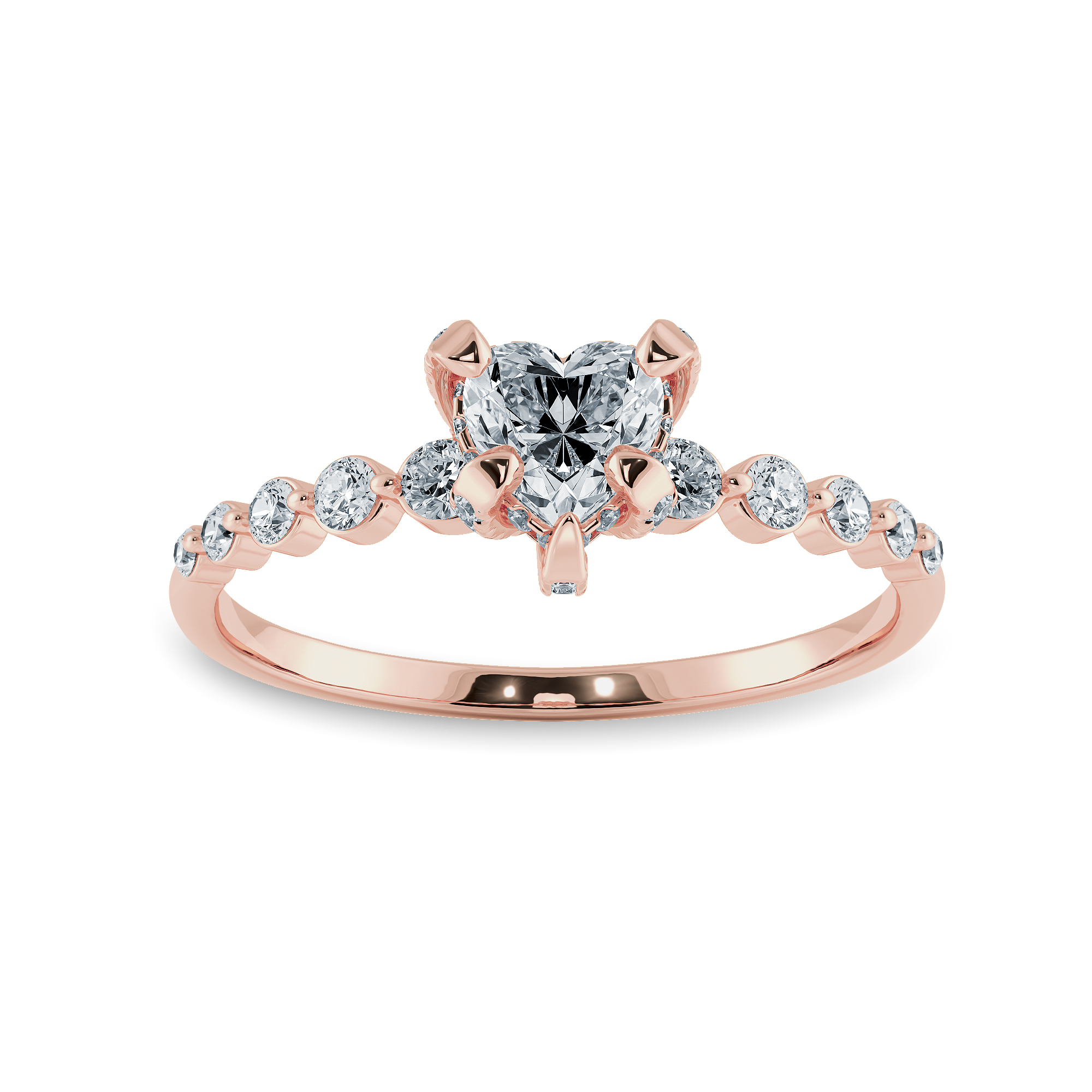 0.70cts. Heart Cut Solitaire Halo Diamond Accents 18K Rose Gold Ring JL AU 2007R-B   Jewelove.US
