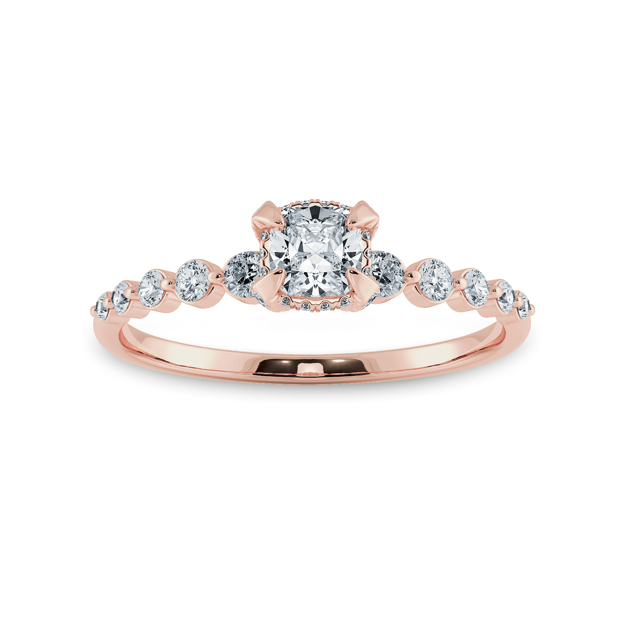 0.30cts. Cushion Cut Solitaire Halo Diamond Accents 18K Rose Gold Ring JL AU 2005R   Jewelove.US