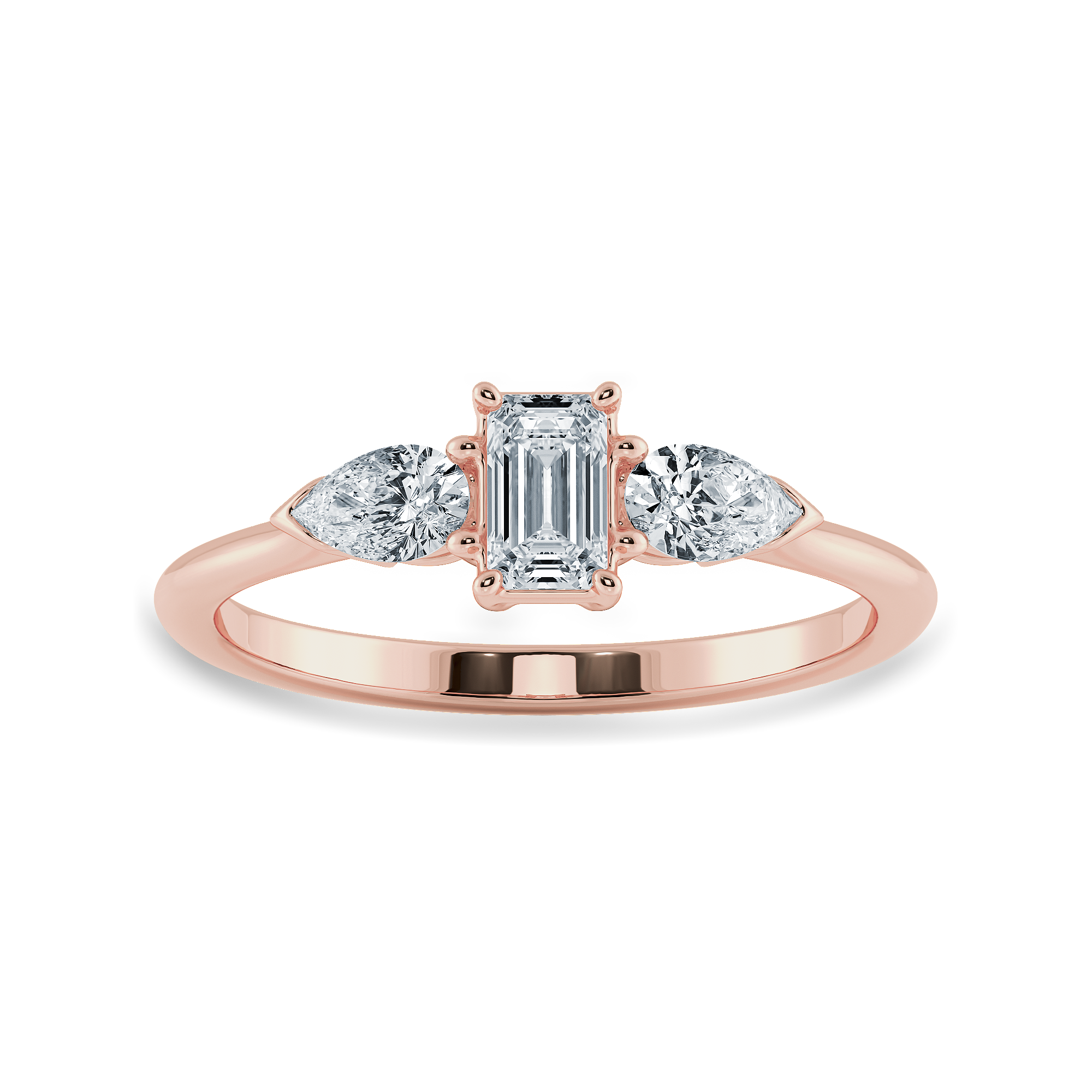 0.50cts. Emerald Cut Solitaire with Pear Cut Diamond Accents 18K Rose Gold Solitaire Ring JL AU 1204R-A   Jewelove.US