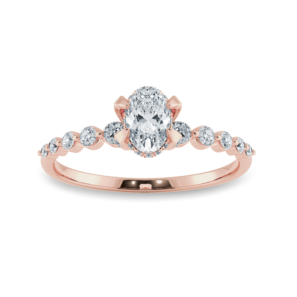 0.50cts. Oval Cut Solitaire Halo Diamond Accents 18K Rose Gold Ring JL AU 2008R-A   Jewelove.US