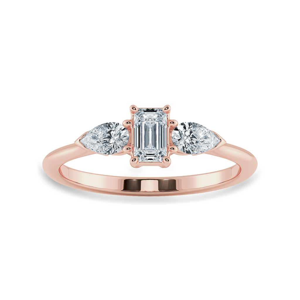 0.70cts. Emerald Cut Solitaire with Pear Cut Diamond Accents 18K Rose Gold Solitaire Ring JL AU 1204R-B   Jewelove.US