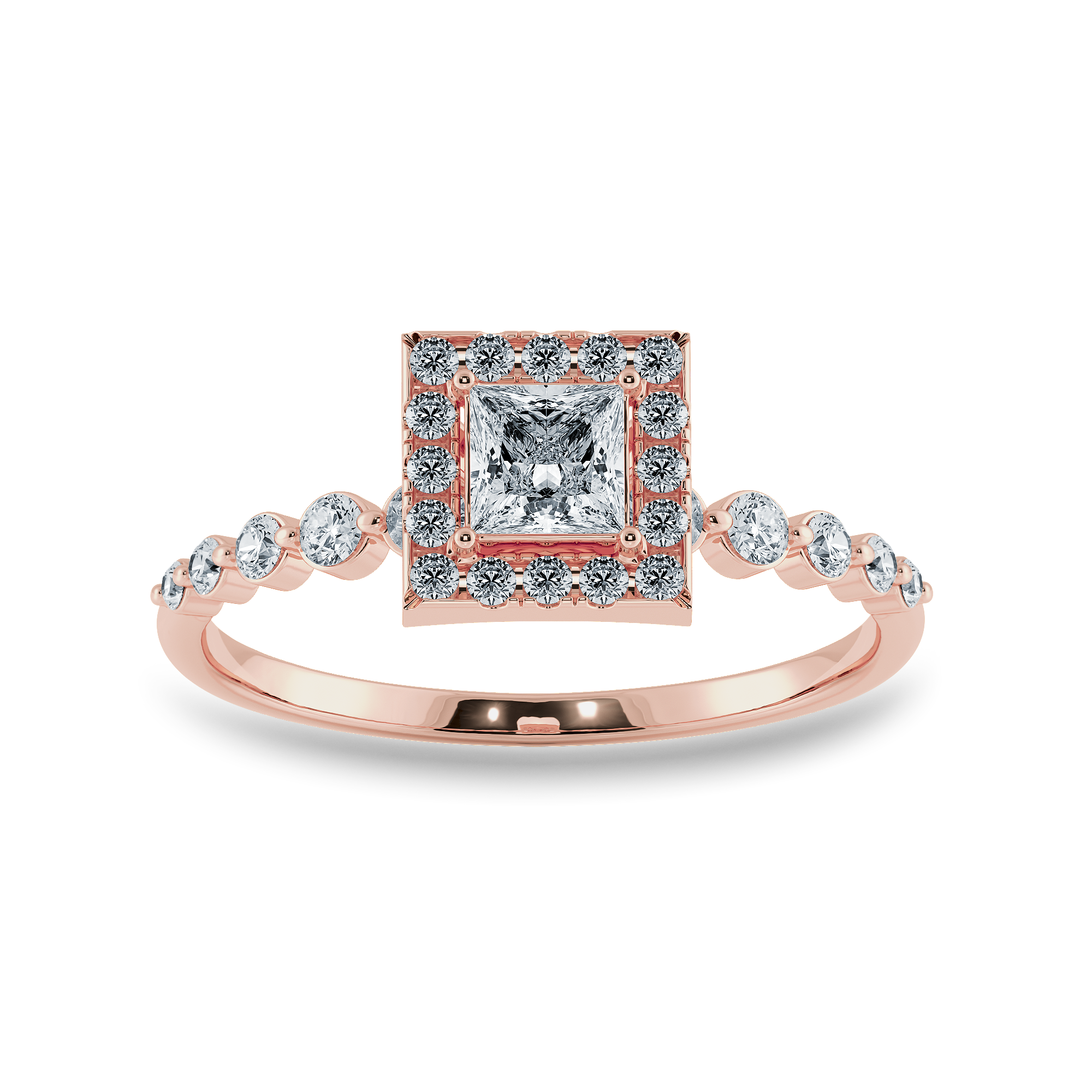 0.20cts. Princess Cut Solitaire Halo Diamond Accents 18K Rose Gold Ring JL AU 2003R-C   Jewelove.US