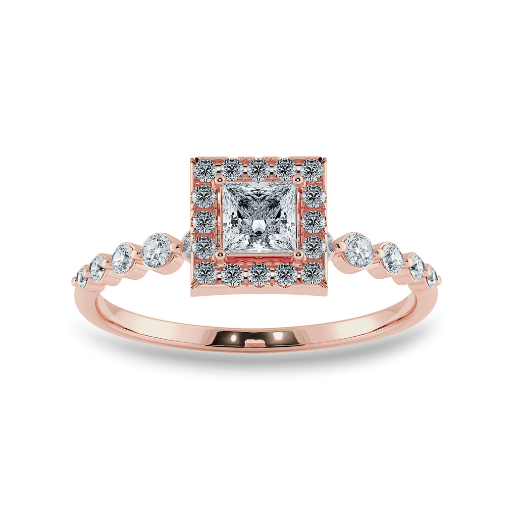 0.20cts. Princess Cut Solitaire Halo Diamond Accents 18K Rose Gold Ring JL AU 2003R-C   Jewelove.US