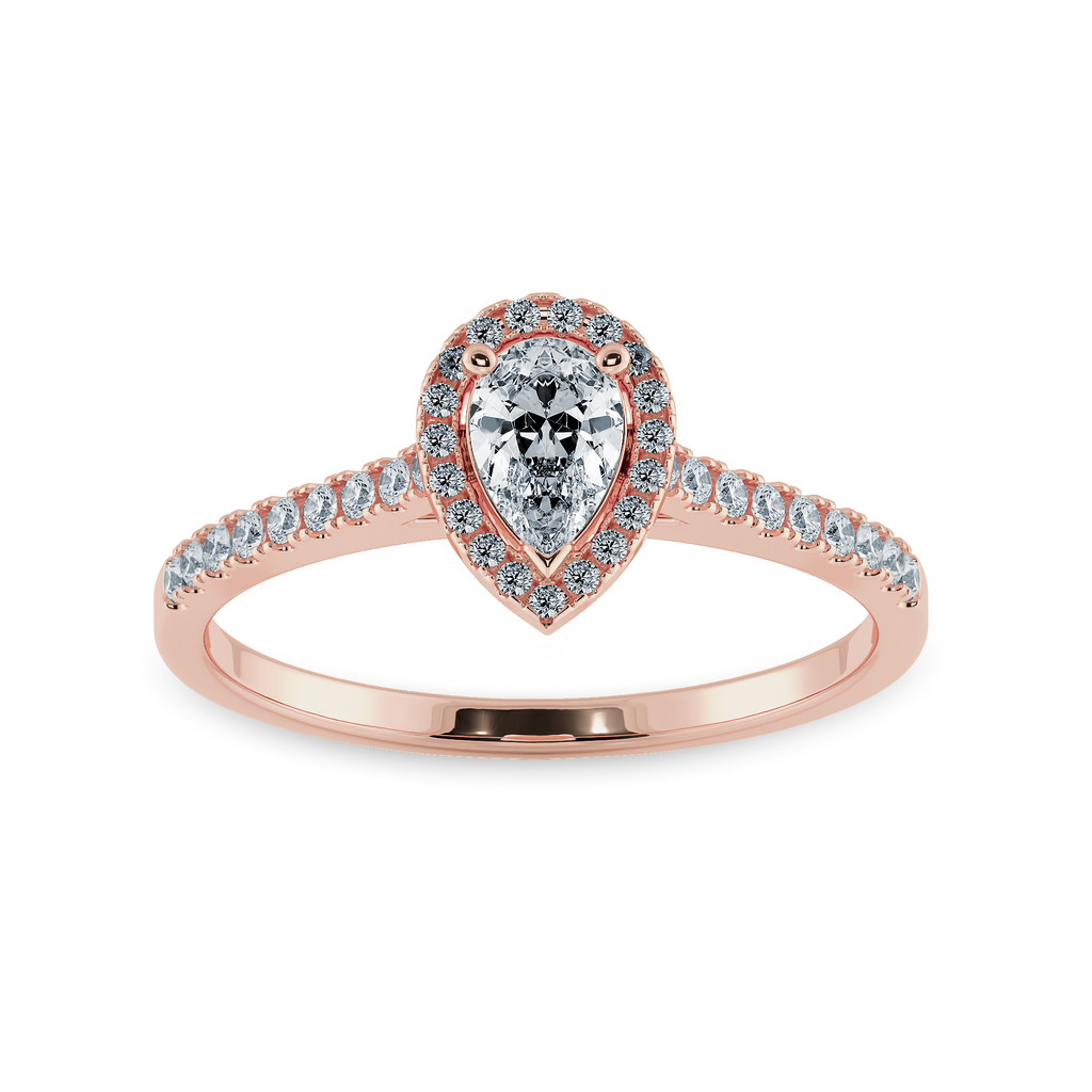 0.70cts. Pear Cut Solitaire Halo Diamond Shank 18K Rose Gold Ring JL AU 1200R-B   Jewelove.US