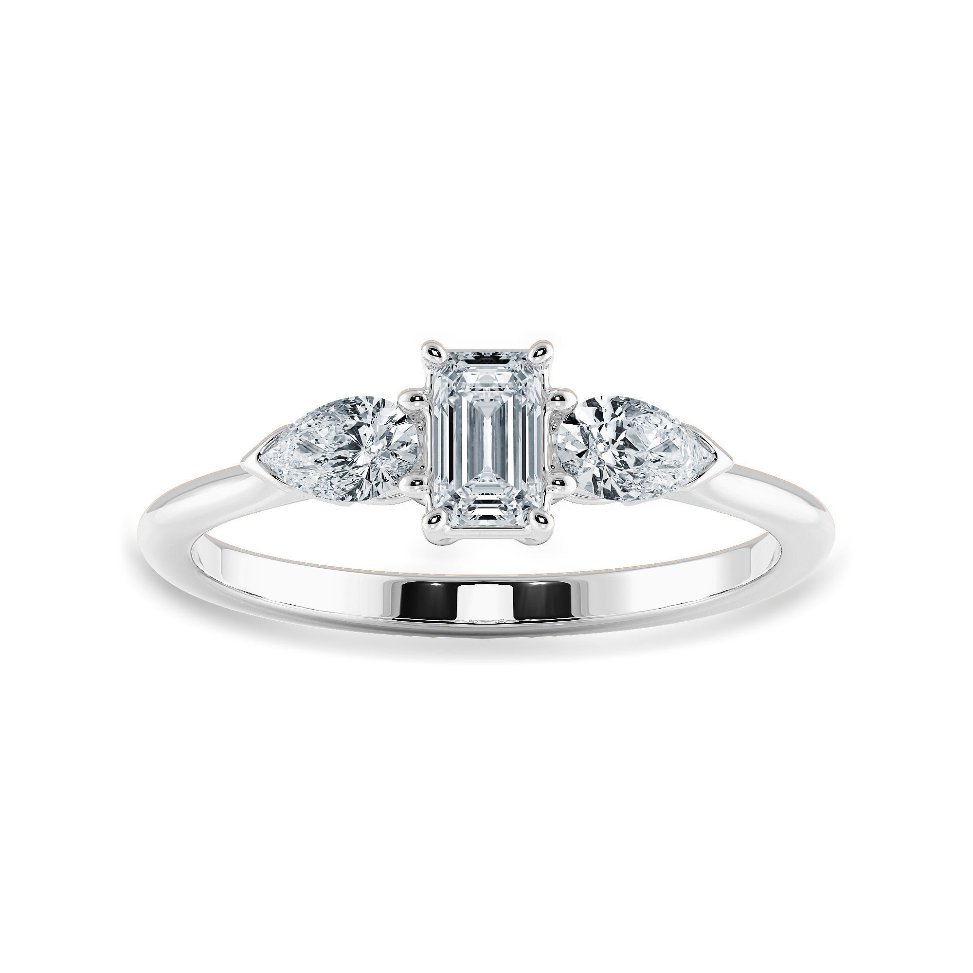 0.50cts Emerald Cut Solitaire with Pear Cut Diamond Accents Platinum Ring JL PT 1204-A   Jewelove.US