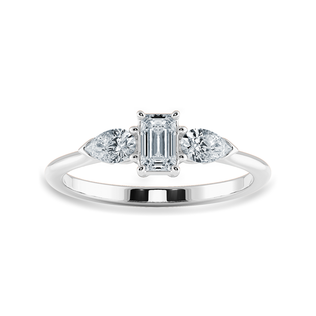 0.50cts Emerald Cut Solitaire with Pear Cut Diamond Accents Platinum Ring JL PT 1204-A   Jewelove.US