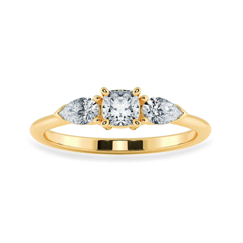 0.50cts. Cushion Cut Solitaire with Pear Cut Diamond Accents 18K Yellow Gold Ring JL AU 1203Y-A   Jewelove.US