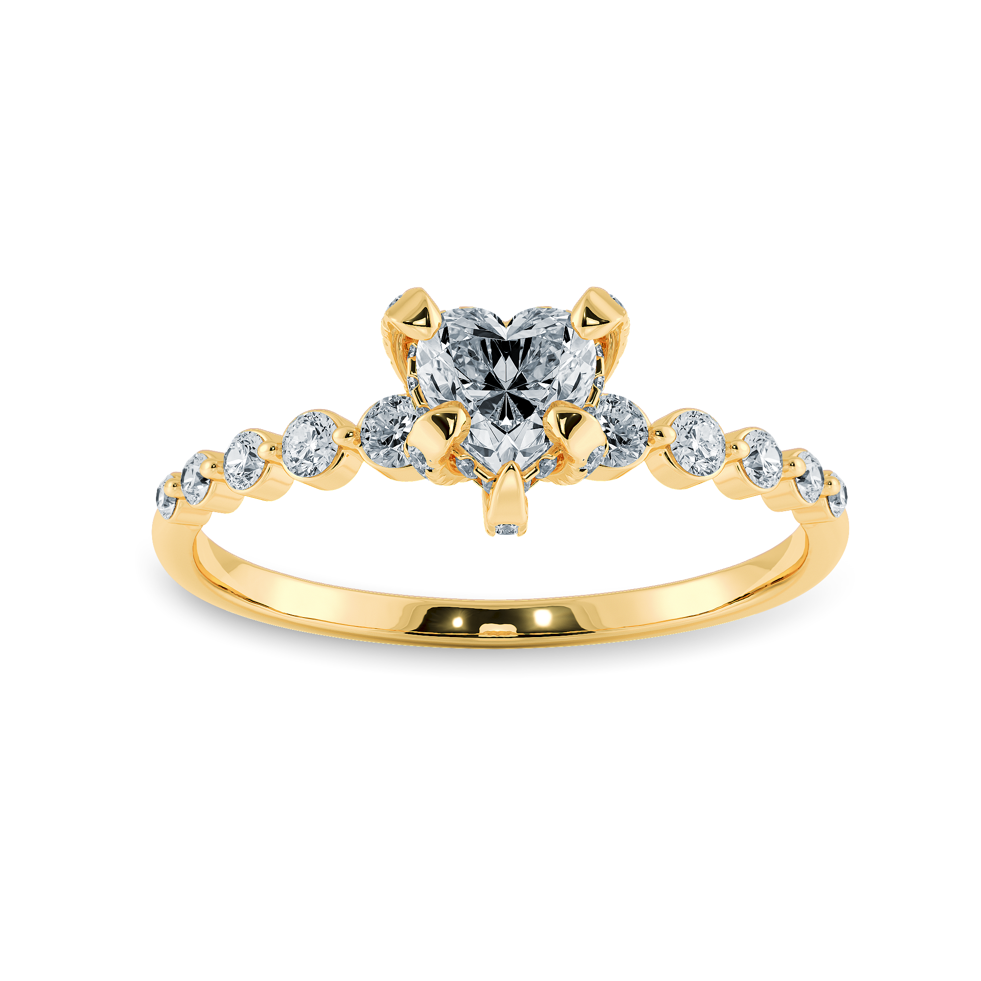 0.50cts. Heart Cut Solitaire Halo Diamond Accents 18K Yellow Gold Ring JL AU 2007Y-A   Jewelove.US