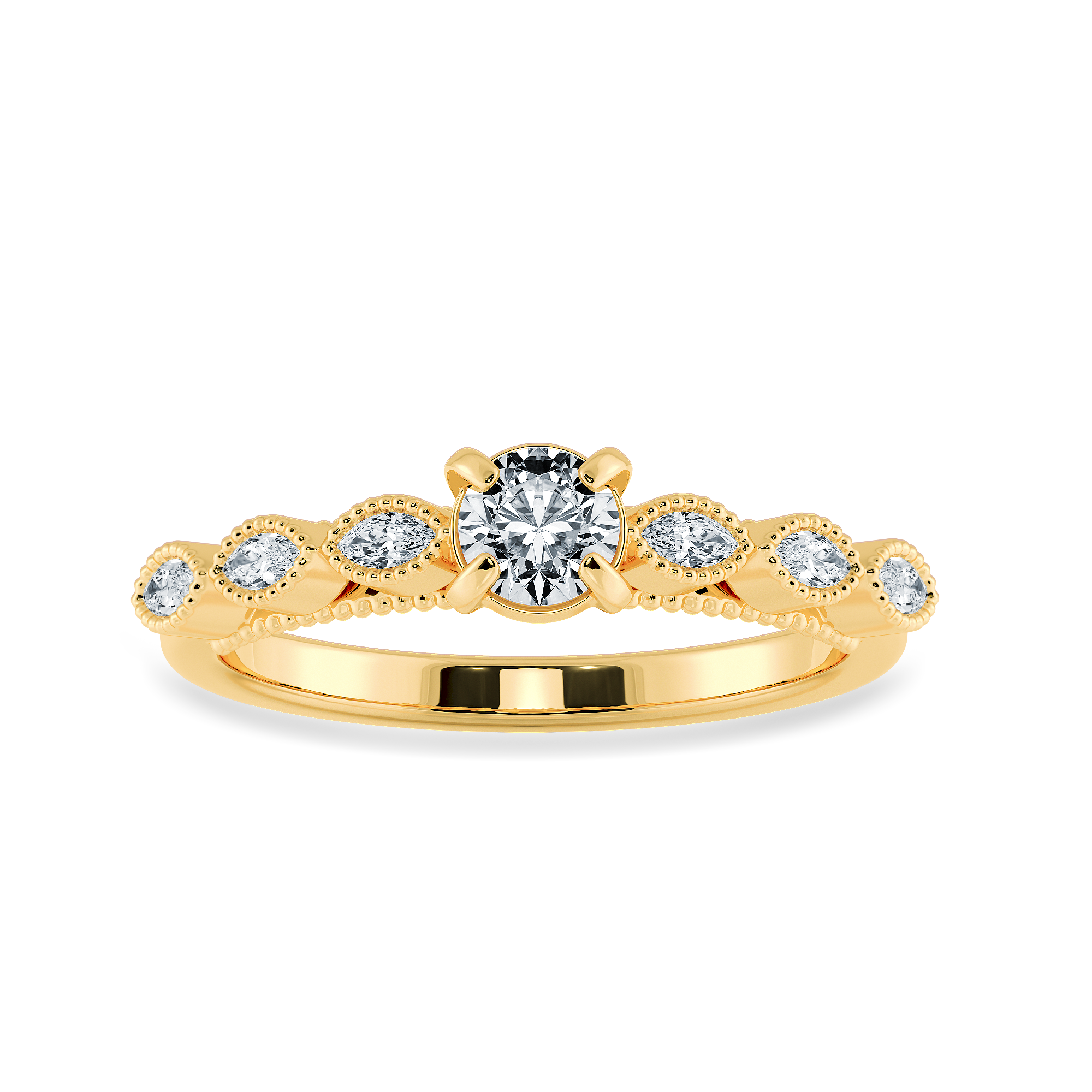 0.20cts. Solitaire with Marquise Cut Diamond Accents 18K Yellow Gold Ring JL AU 2011Y-C   Jewelove.US