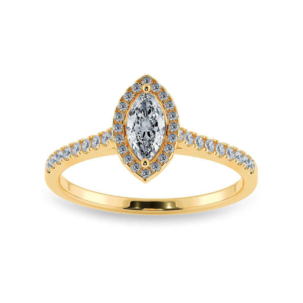 70-Pointer Marquise Cut Solitaire Halo Diamond Shank 18K Yellow Gold Ring JL AU 1201Y-B   Jewelove.US