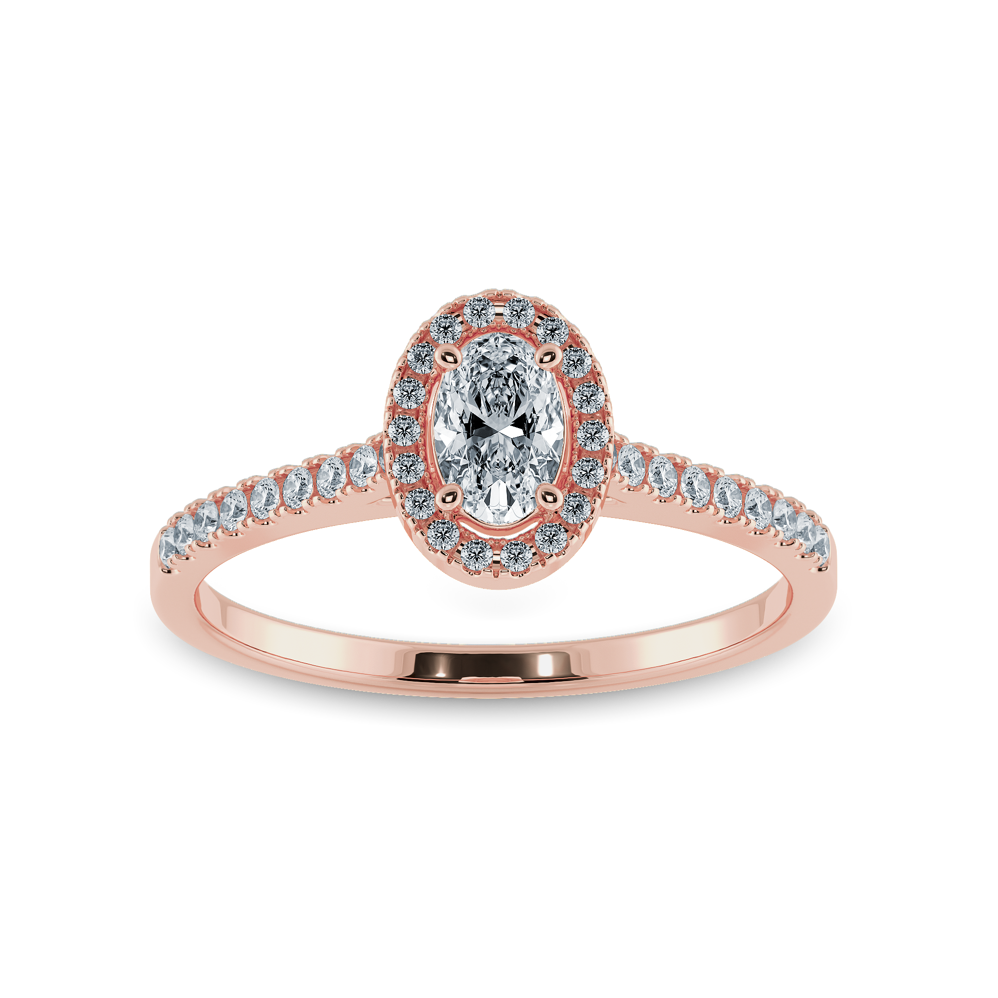 0.50cts. Oval Cut Solitaire Halo Diamond Shank 18K Rose Gold Ring JL AU 1199R-A   Jewelove.US